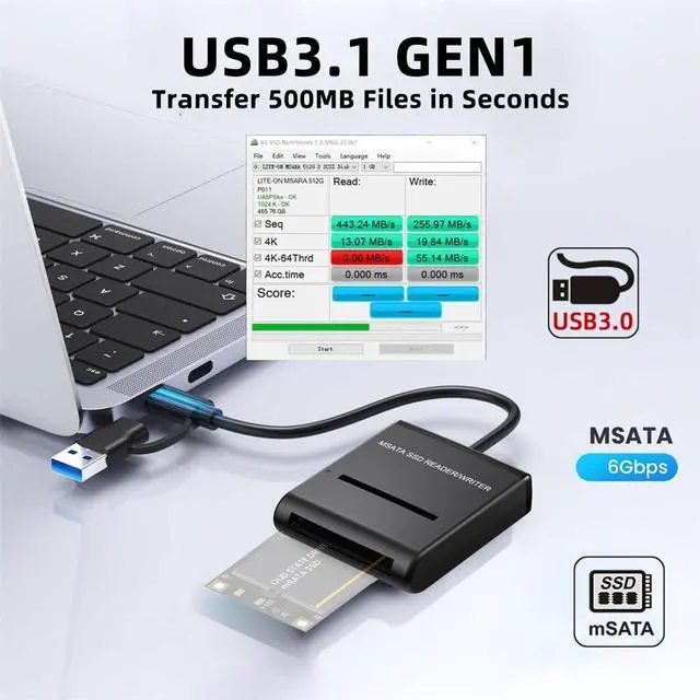 Alt view image 7 of 7 - xiwai USB 3.0 Type-A USB-C Type-C Dual Connector to MSATA SSD Docking Enclosure Aluminum External Adapter Cable 5Gbps