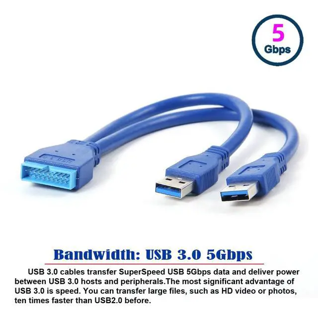Alt view image 3 of 7 - JSER Dual Port USB 3.0 A Male to 20 Pin Male Motherboard Extension Cable Adapter 5Gbps