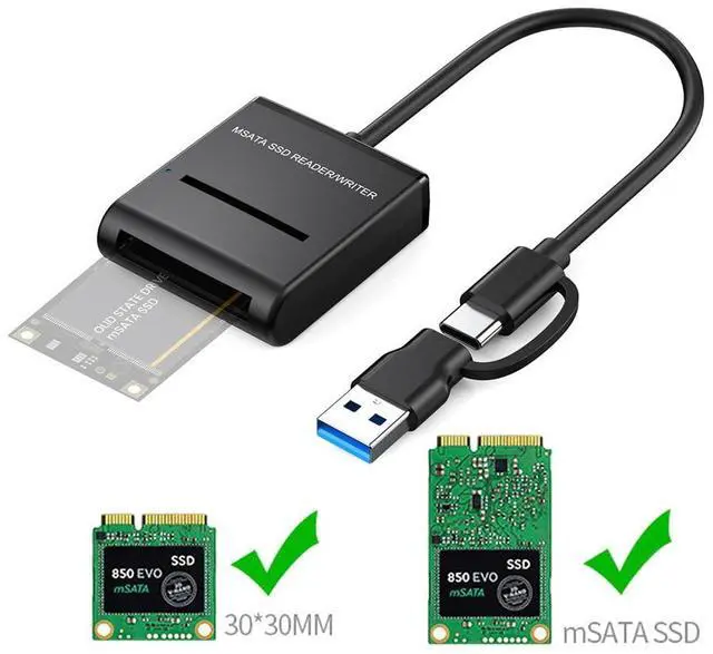 Alt view image 4 of 7 - xiwai USB 3.0 Type-A USB-C Type-C Dual Connector to MSATA SSD Docking Enclosure Aluminum External Adapter Cable 5Gbps