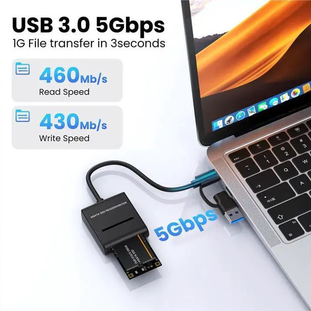 Alt view image 3 of 7 - xiwai USB 3.0 Type-A USB-C Type-C Dual Connector to MSATA SSD Docking Enclosure Aluminum External Adapter Cable 5Gbps