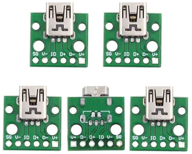 Main image of xiwai 5pcs USB2.0 Mini-B Female Receptacle Socket Connector DIY OEM Horizontal with PCB Board Mounting Assembly Solder Type 480Mbps