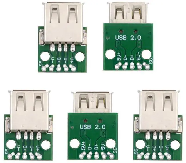 Main image of xiwai 5pcs USB2.0 Type-A Female Connector DIY OEM Receptacle Socket PCB Board Mounting Assembly Flange Solder Type 480Mbps