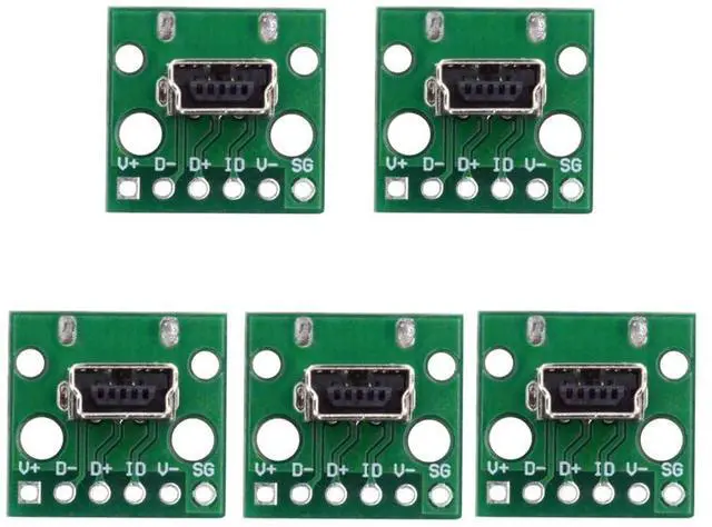 Main image of xiwai 5pcs USB2.0 Mini-B Female Receptacle Socket Connector DIY OEM Vertical with PCB Board Mounting Assembly Solder Type 480Mbps