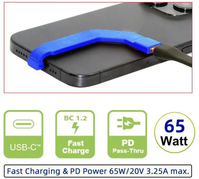 Alt view image 4 of 7 - xiwai Angled 360 Degree Type-C Fast Charge Male to USB-C Female Extension Ultra Slim Data Flat Cable Connector Protector 65W for Tablet Phone