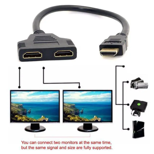 Alt view image 4 of 7 - xiwai HDMI 1 in 2 Out Splitter Male to Dual Female Adapter Cable 1 to 2 Way Switch Extension Cord for PC, HDTV, Laptop 1080P