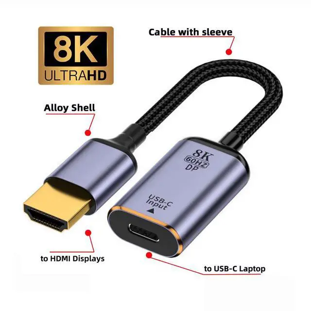 Alt view image 3 of 7 - xiwai USB-C Type C Female Source to HDMI Sink HDTV Cable 8K@60hz 4K@120hz for Tablet & Phone & Laptop