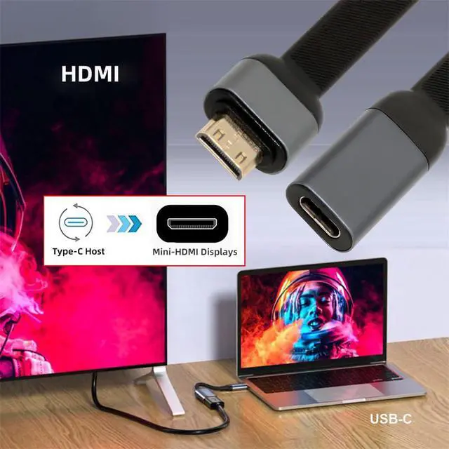 Alt view image 3 of 7 - xiwai Short USB-C Type-C Female Host to Mini HDMI Male Sink Cable 8cm 4K 60hz HDTV Adapter Ultra Slim Flat Extension Cord 1080p for Tablet Phone Laptop