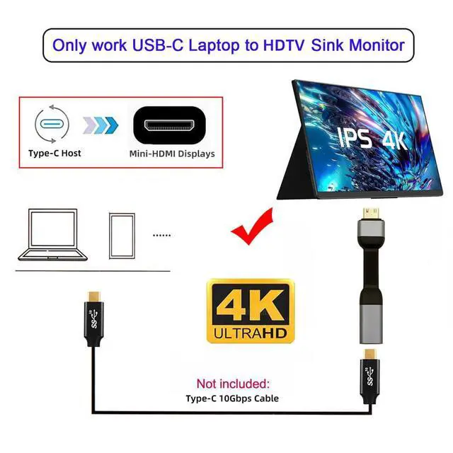 Alt view image 6 of 7 - xiwai Short USB-C Type-C Female Host to Mini HDMI Male Sink Cable 8cm 4K 60hz HDTV Adapter Ultra Slim Flat Extension Cord 1080p for Tablet Phone Laptop