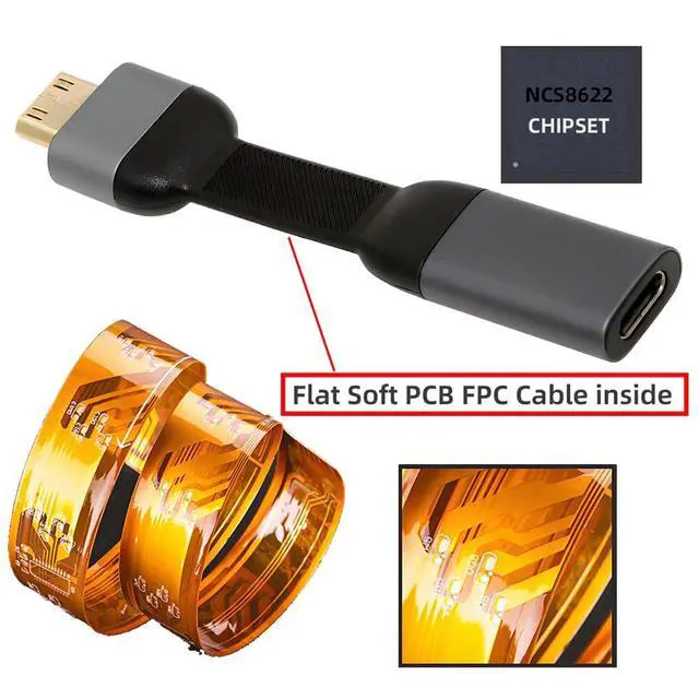 Alt view image 7 of 7 - xiwai Short USB-C Type-C Female Host to Mini HDMI Male Sink Cable 8cm 4K 60hz HDTV Adapter Ultra Slim Flat Extension Cord 1080p for Tablet Phone Laptop
