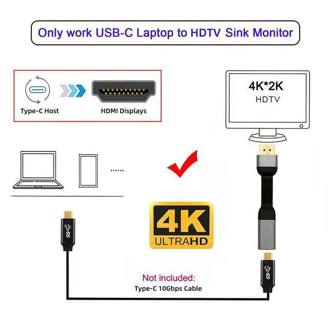 Alt view image 5 of 7 - xiwai Short USB-C Type-C Female Host to HDMI Male Sink Cable 8cm 4K 60hz HDTV Adapter Ultra Slim Flat Extension Cord 1080p for Tablet Phone Laptop