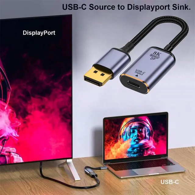 Alt view image 6 of 7 - xiwai Type C Female USB-C 3.1 Source to Displayport DP 1.4 Sink HDTV Cable 8K@60hz 4K@120hz for Tablet Phone Laptop