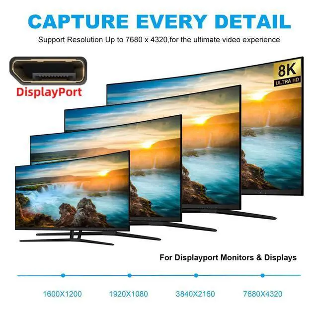 Alt view image 7 of 7 - xiwai Type C Female USB-C 3.1 Source to Displayport DP 1.4 Sink HDTV Cable 8K@60hz 4K@120hz for Tablet Phone Laptop