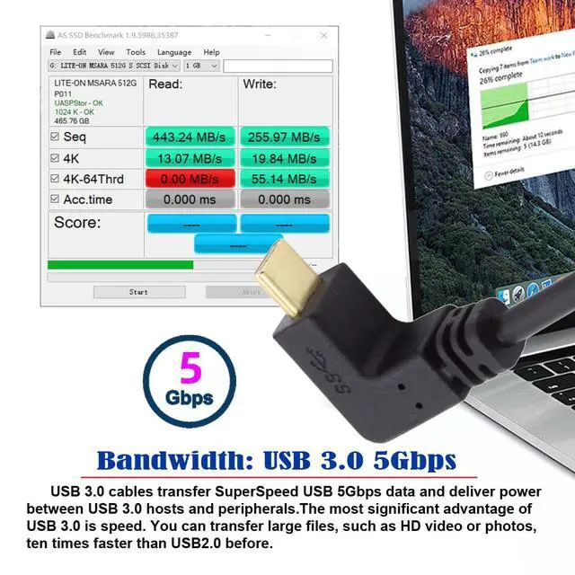 Alt view image 5 of 7 - JSER USB 3.1 USB-C Up Down Angled to 90 Degree Right Angled A Male Data Cable for Tablet Phone (100cm)