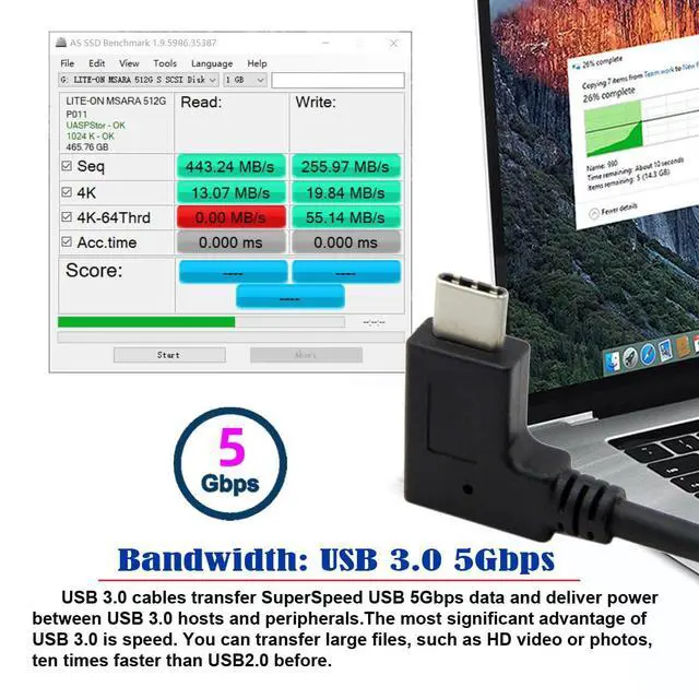 Alt view image 2 of 7 - JSER 30cm Reversible USB 3.1 USB-C Right Angled to 90 Degree Down Angled A Male Data Cable for Tablet Mobile Phone (30cm)