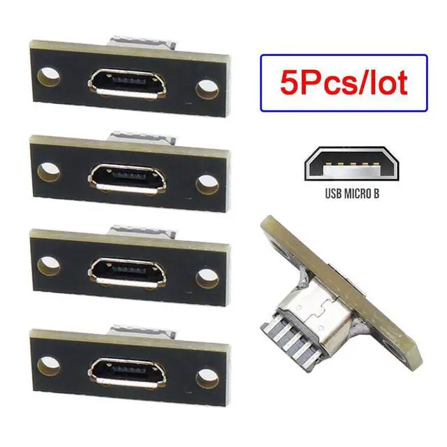Alt view image 3 of 7 - xiwai Micro-USB 5Pin Female Type-B DIY OEM Socket Connector Panel Mount Type with PC Board USB 2.0 Pinout 5pcs/Set