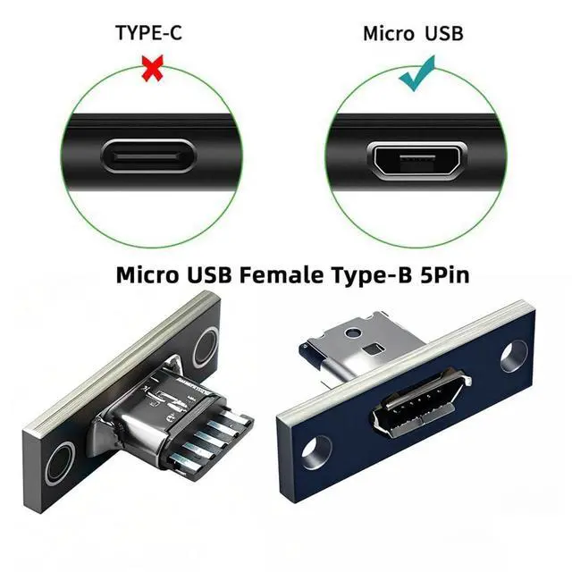Alt view image 5 of 7 - xiwai Micro-USB 5Pin Female Type-B DIY OEM Socket Connector Panel Mount Type with PC Board USB 2.0 Pinout 5pcs/Set