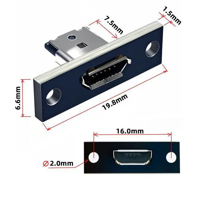 Alt view image 6 of 7 - xiwai Micro-USB 5Pin Female Type-B DIY OEM Socket Connector Panel Mount Type with PC Board USB 2.0 Pinout 5pcs/Set