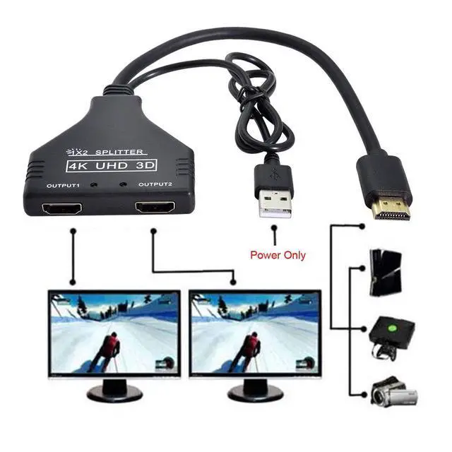 Alt view image 6 of 6 - xiwai HDMI-Compatible 1.3 to Dual Female Splitter Switch Extension Adapter Cable with Power for HDTV Laptop 1080P