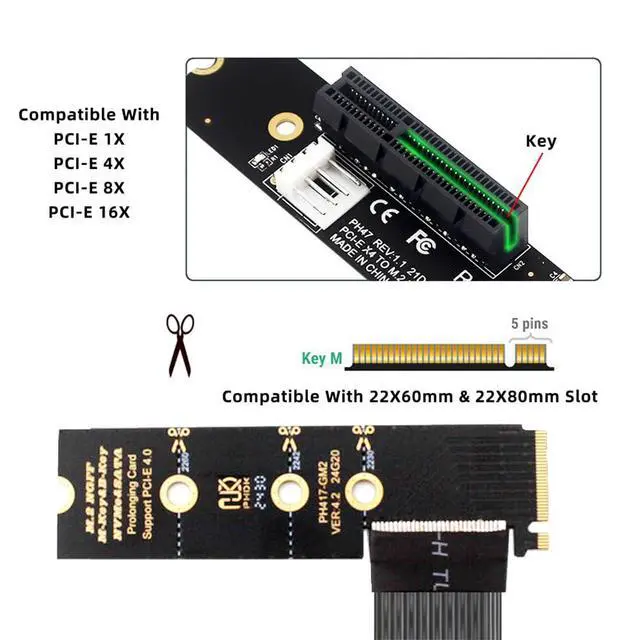Alt view image 2 of 7 - xiwai NGFF M.2 NVMe M-Key Extender Right Angled Type 90 Degree to PCI-E X1 X4 X8 X16 Flexible Cable Extension PCBA Adapter Graphics Card PCI-Express for M2 2260 2280