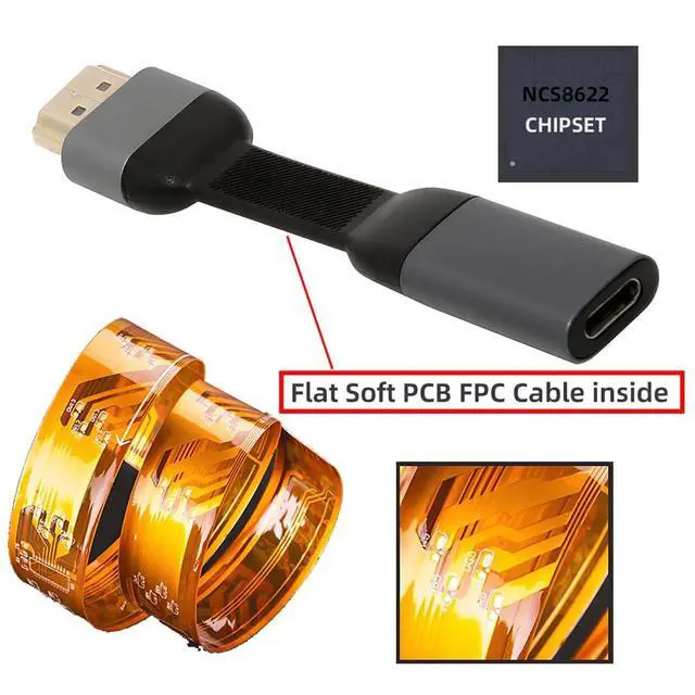 Alt view image 6 of 7 - xiwai Short USB-C Type-C Female Host to HDMI Male Sink Cable 8cm 4K 60hz HDTV Adapter Ultra Slim Flat Extension Cord 1080p for Tablet Phone Laptop