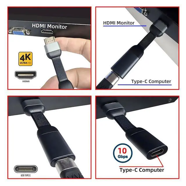 Alt view image 7 of 7 - xiwai Short USB-C Type-C Female Host to HDMI Male Sink Cable 8cm 4K 60hz HDTV Adapter Ultra Slim Flat Extension Cord 1080p for Tablet Phone Laptop