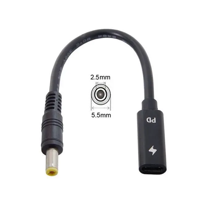 Alt view image 2 of 7 - JSER Xiwai Type C USB-C Female Input to DC Power PD Charge Cable fit for Laptop 18-20V (5.5x2.5mm)