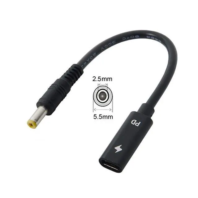 Alt view image 3 of 7 - JSER Xiwai Type C USB-C Female Input to DC Power PD Charge Cable fit for Laptop 18-20V (5.5x2.5mm)