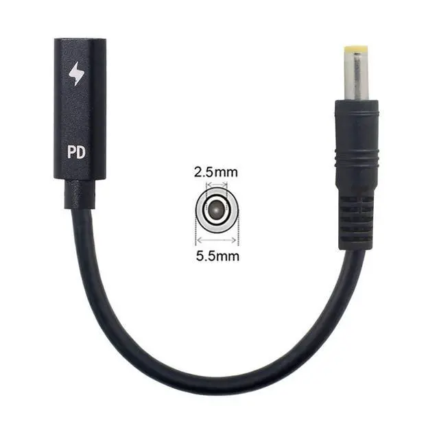 Alt view image 7 of 7 - JSER Xiwai Type C USB-C Female Input to DC Power PD Charge Cable fit for Laptop 18-20V (5.5x2.5mm)
