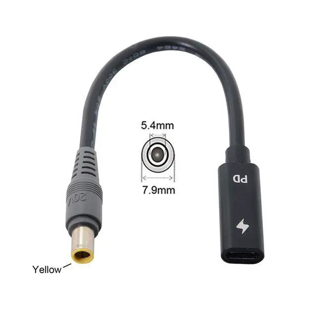 Alt view image 2 of 7 - JSER Xiwai Type C USB-C Female Input to DC Power PD Charge Cable fit for Laptop 18-20V (7.9x5.4mm for HP)