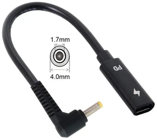 Main image of JSER Type C USB-C Female Input to DC/Rectangle Power PD Charge Cable fit for Laptop 18-20V (4.0x1.7mm for HP)
