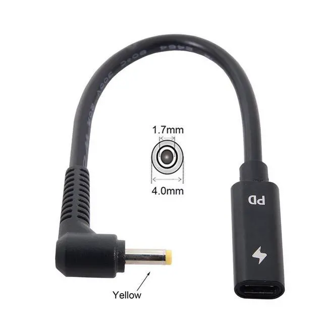 Alt view image 3 of 7 - JSER Type C USB-C Female Input to DC/Rectangle Power PD Charge Cable fit for Laptop 18-20V (4.0x1.7mm for HP)