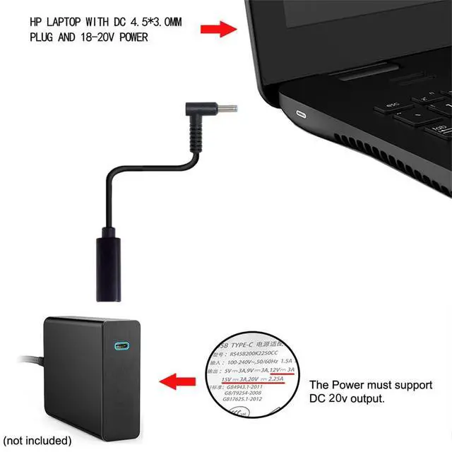 Alt view image 2 of 7 - JSER Type C USB-C Female Input to DC 4.5x3.0mm Power PD DC 20V 65W Charge Cable fit Compatible for Laptop 18-20V (4.5x3.0mm)