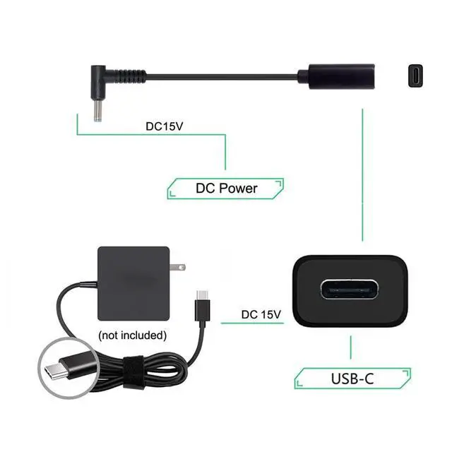 Alt view image 3 of 7 - JSER Type C USB-C Female Input to DC 4.5x3.0mm Power PD DC 20V 65W Charge Cable fit Compatible for Laptop 18-20V (4.5x3.0mm)