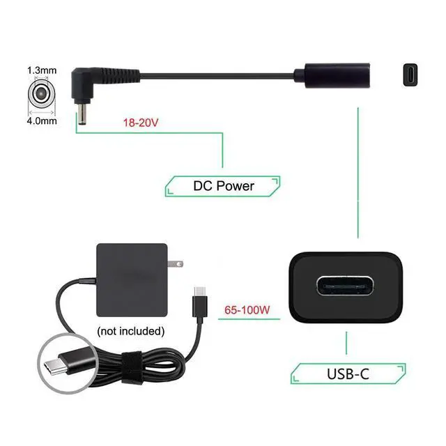 Alt view image 6 of 7 - JSER Type C USB-C Female Input to DC Power PD Charge Cable fit for Laptop 18-20V (4.0x1.3mm)