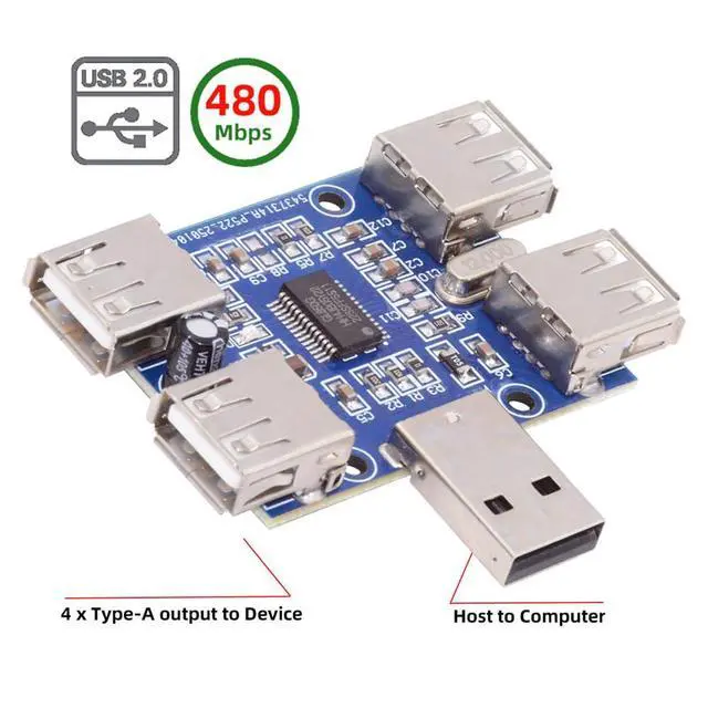 Alt view image 2 of 7 - xiwai USB 2.0 1-to-4 Four Ports HUB Splitter PCBA Expansion Module Board PCs Multiport 4 Devices Type-A Adapter for Keyboard Mouse Scanner Printer