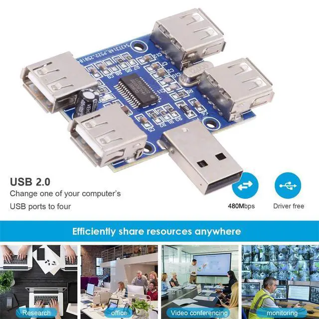 Alt view image 7 of 7 - xiwai USB 2.0 1-to-4 Four Ports HUB Splitter PCBA Expansion Module Board PCs Multiport 4 Devices Type-A Adapter for Keyboard Mouse Scanner Printer