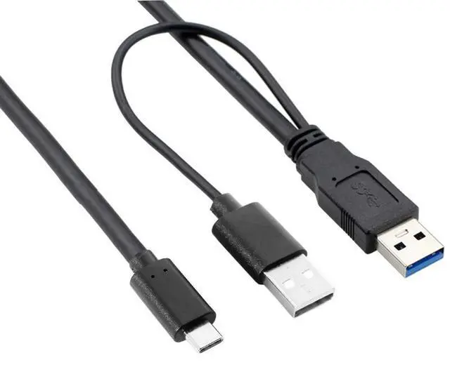 Alt view image 4 of 7 - xiwai Type-C USB-C to USB 3.0 Male & USB 2.0 Dual Power Data Y Cable for Laptop & Hard Disk