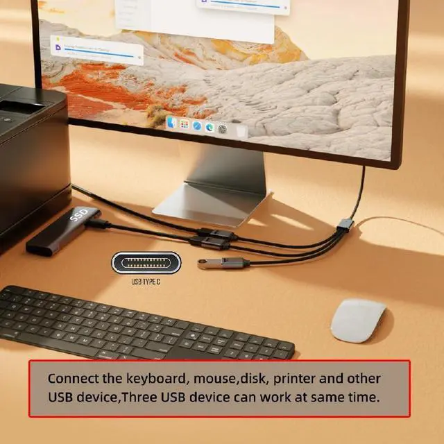 Alt view image 2 of 7 - xiwai USB 2.0 USB-C Splitter Y Cable USB Type-C 1 to 3 Hub Cable Split Adapter for for Laptop Desktop Phone Mouse Keyboard Printer Disk