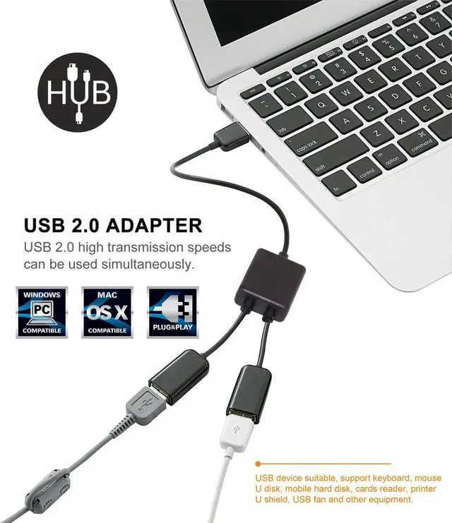 Alt view image 2 of 7 - xiwai USB 2.0 Splitter Y Cable USB Type-A Male 1 to 2 Female Dual Ports Hub Extension Cord Bus Power Split Adapter for Laptop Desktop PC Mouse Flash Disk