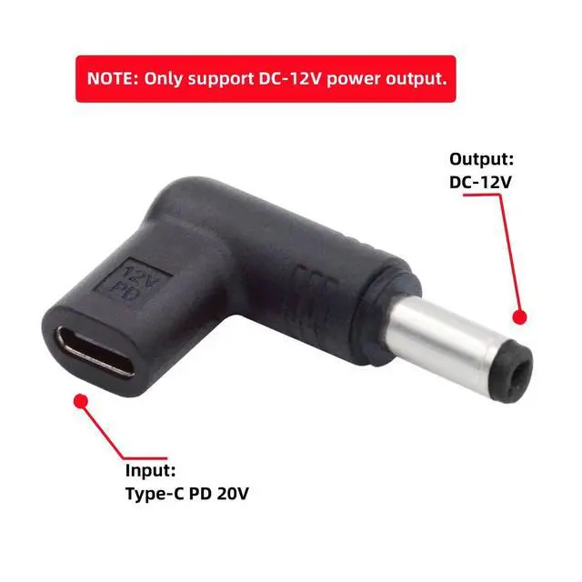 Alt view image 3 of 7 - xiwai USB 3.1 Type C USB-C Female to DC 12V 5.5x2.1mm Plug Adapter PD Emulator Trigger 90 Degree Angled