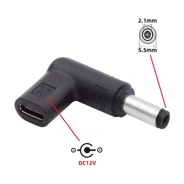 Alt view image 2 of 7 - xiwai USB 3.1 Type C USB-C Female to DC 12V 5.5x2.1mm Plug Adapter PD Emulator Trigger 90 Degree Angled
