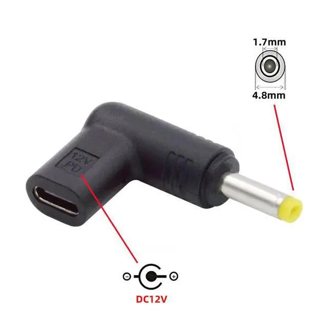 Alt view image 2 of 7 - xiwai USB 3.1 Type C USB-C Female to DC 12V 4.8x1.7mm Plug Adapter PD Emulator Trigger 90 Degree Angled
