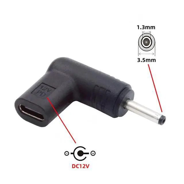 Alt view image 2 of 7 - xiwai USB 3.1 Type C USB-C Female to DC 12V 3.5x1.3mm Plug Adapter PD Emulator Trigger 90 Degree Angled