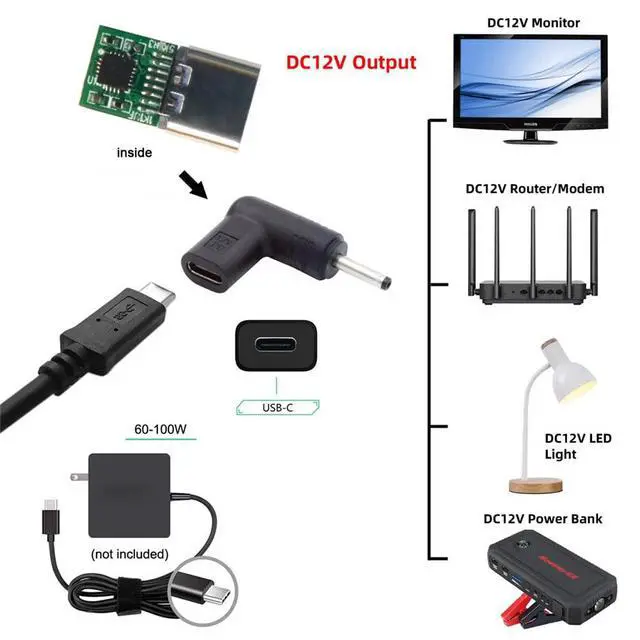 Alt view image 6 of 7 - xiwai USB 3.1 Type C USB-C Female to DC 12V 3.5x1.3mm Plug Adapter PD Emulator Trigger 90 Degree Angled