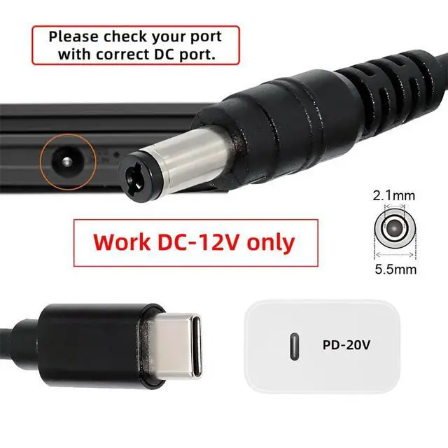 Alt view image 4 of 7 - xiwai USB 3.1 Type-C USB-C Male Input to DC 12V 5.5x2.1mm Output Plug Power Cable PD Emulator Trigger Cord 150cm