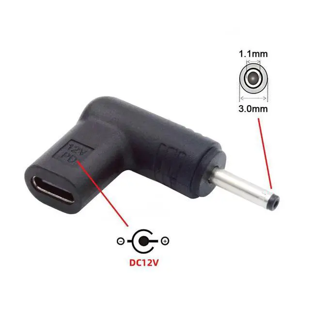 Alt view image 3 of 7 - xiwai USB 3.1 Type C USB-C Female to DC 12V 3.0x1.1mm Plug Adapter PD Emulator Trigger 90 Degree Angled