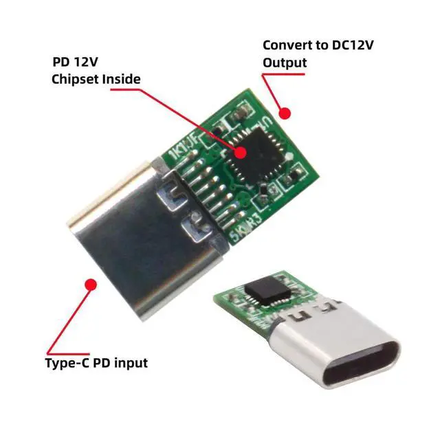 Alt view image 5 of 7 - xiwai USB 3.1 Type C USB-C Female to DC 12V 3.0x1.1mm Plug Adapter PD Emulator Trigger 90 Degree Angled