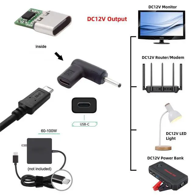 Alt view image 6 of 7 - xiwai USB 3.1 Type C USB-C Female to DC 12V 3.0x1.1mm Plug Adapter PD Emulator Trigger 90 Degree Angled