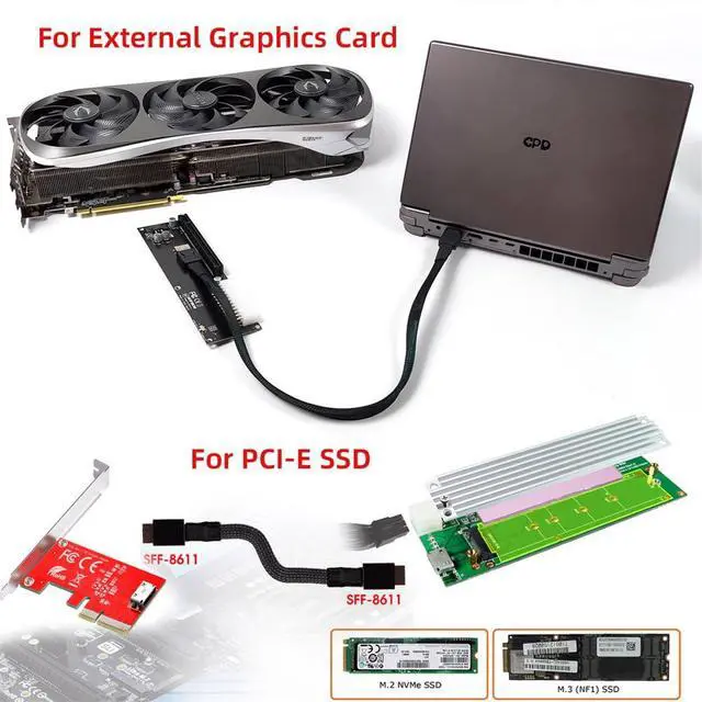 Alt view image 6 of 7 - xiwai OCuLink SFF-8611 4i to SFF-8611 PCI-Express Data Active Cable 100cm | PCIe OCuLink Connector Braided Cord for External Graphics Card Dock SSD eGPU