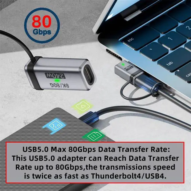 Alt view image 2 of 7 - xiwai USB5.0 80Gbps Female to Female USB C Extension Adapter with Strap Tether Lanyard Keychain 240W 16K 8K 5K Compatible with USB4.0 Thunderbolt3/4/5